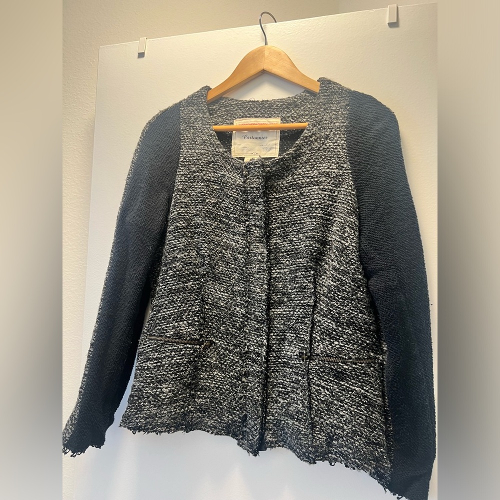 CARTONNIER for Anthropologie Knit Snap Front Jacket Sweater, Black Size L
